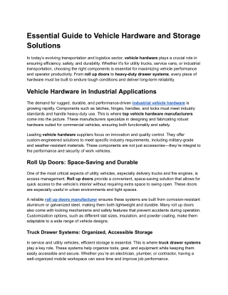 Essential Guide to Vehicle Hardware and Storage Solutions
