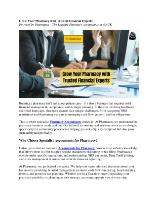 Grow Your Pharmacy with Trusted Financial Experts