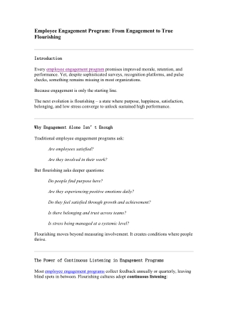 Employee Engagement Program From Engagement to True Flourishing