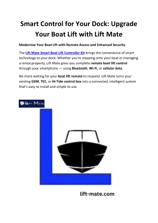 Smart Boat Lift Controller Kit | Lift Mate – Remote Control via App