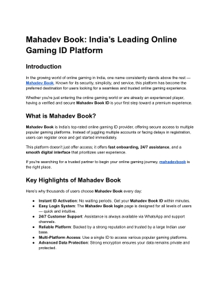 Mahadev Book_ India’s Leading Online Gaming ID Platform