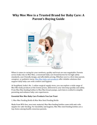 Why Mee Mee is a Trusted Brand for Baby Care: A Parent’s Buying Guide