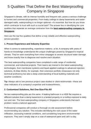 5 Qualities That Define the Best Waterproofing Company in Singapore