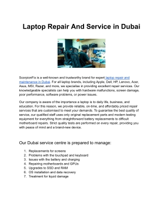 Laptop Repair And Service in Dubai