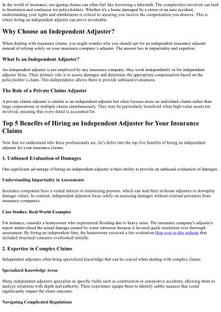 **Top 5 Benefits of Hiring an Independent Adjuster for Your Insurance Claims**