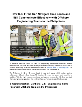 How U.S. Firms Can Navigate Time Zones and Still Communicate Effectively with Offshore Engineering Teams in the Philippi