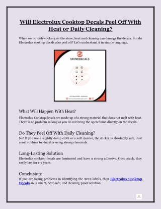 Will Electrolux Cooktop Decals Peel Off With Heat or Daily Cleaning?
