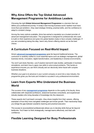 Why Aima Offers the Top Global Advanced Management Programme for Ambitious Leaders