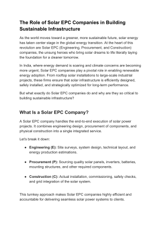 The Role of Solar EPC Companies in Building Sustainable Infrastructure