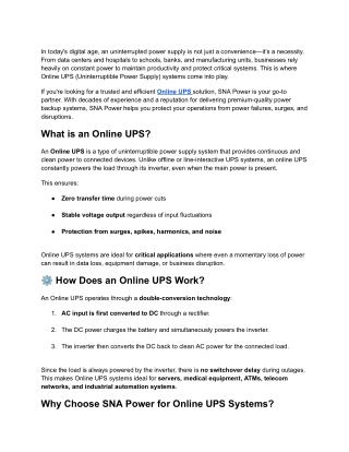 Online UPS Solutions by SNA Power_ Reliable Power Backup for Every Industry