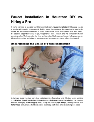 Faucet Installation in Houston: DIY vs. Hiring a Pro