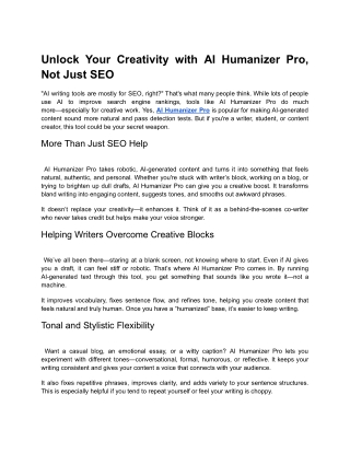 Unlock Your Creativity with AI Humanizer Pro, Not Just SEO