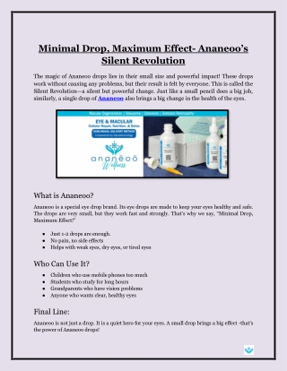 Minimal Drop, Maximum Effect- Ananeoo’s Silent Revolution