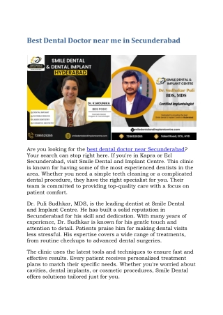 Best Dental Doctor near me in Secunderabad
