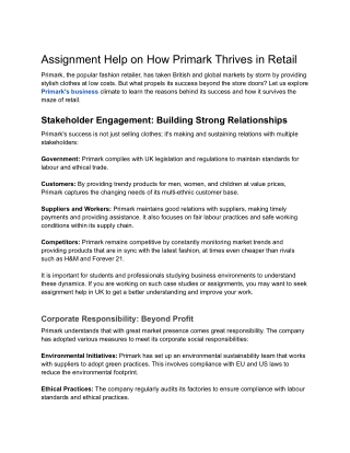 Assignment Help on How Primark Thrives in Retail