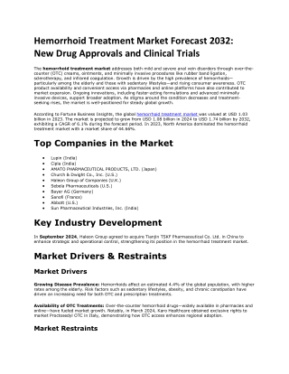 Hemorrhoid Treatment Market Growth Opportunities in Ambulatory Surgical Centers