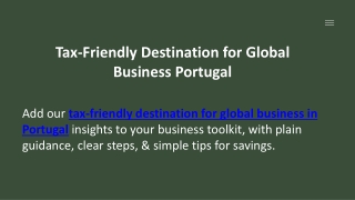 Tax-Friendly Destination for Global Business Portugal