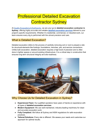 Professional Detailed Excavation Contractor Sydney Quality Exacation and Earth Works