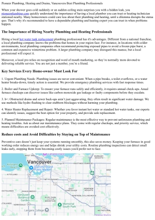 Pioneer Plumbing & Heating, Vancouvers Best Plumbing Professionals