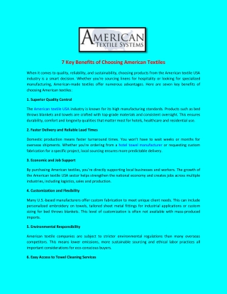 7 Key Benefits of Choosing American Textiles