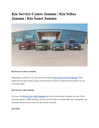 Kia Service Centre Jammu | Kia Sonet Jammu | Kia Syros Jammu