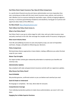 Fast Policy Check: Expert Insurance Tips, News & Policy Comparisons