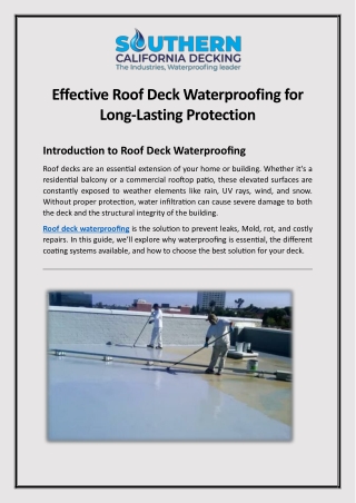 Effective Roof Deck Waterproofing for Long-Lasting Protection