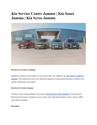 Kia Service Centre Jammu | Kia Sonet Jammu | Kia Syros Jammu