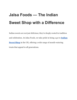 Jalsa Foods — The Indian Sweet Shop with a Difference