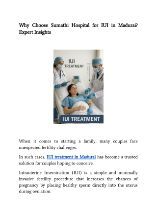 Why Choose Sumathi Hospital for IUI in Madurai