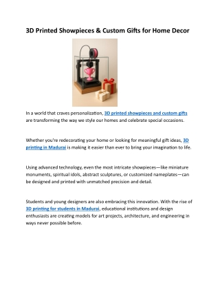 3D Printed Showpieces & Custom Gifts for Home Decor
