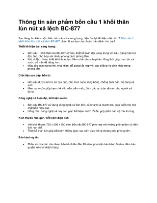 Bồn Cầu 1 Khối Thân Lùn Nút Xả Lệch BC-877