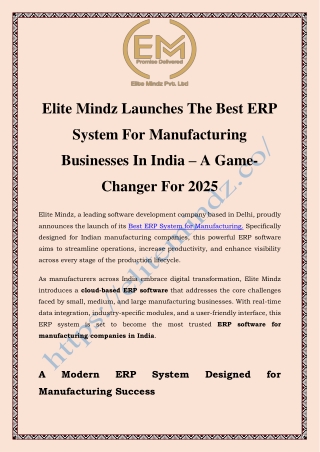 Best ERP System for Manufacturing in India | Elite Mindz ERP Software