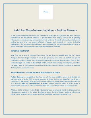 Axial Fan Manufacturer in Jaipur