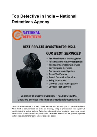 Top Detective in India – National Detectives Agency