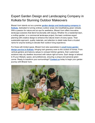 Expert Garden Design and Landscaping Company in Kolkata