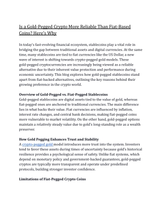 Is a Gold-Pegged Crypto More Reliable Than Fiat-Based Coins