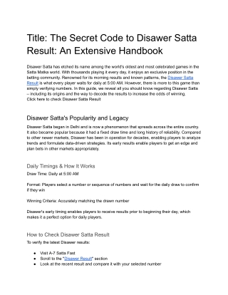 The Secret Code to Disawer Satta Result An Extensive Handbook