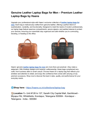Genuine Leather Laptop Bags for Men – Premium Leather Laptop Bags by Haans