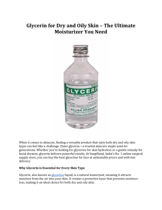 Glycerin for Dry and Oily Skin – The Ultimate Moisturizer You Need