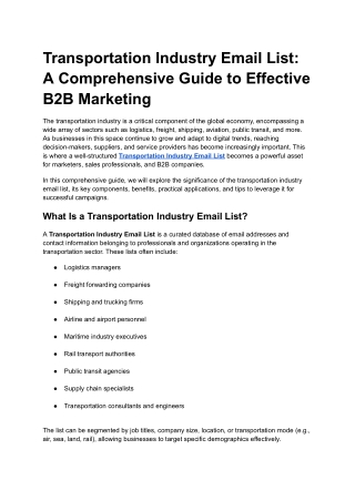 Transportation Industry Email List: A Comprehensive Guide to Effective B2B Marke