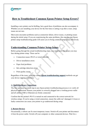 How to Troubleshoot Common Epson Printer Setup Errors