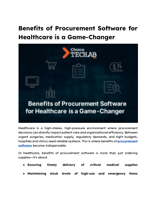 Benefits of Procurement Software for Healthcare is a Game-Changer