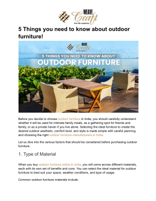 5 Things you need to know about outdoor furniture