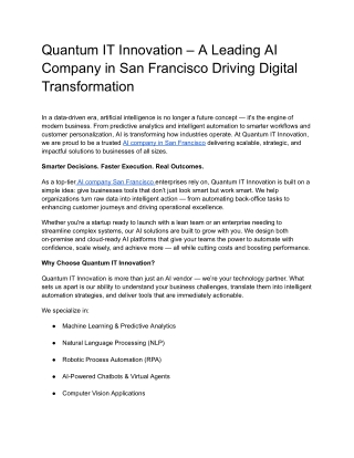 Quantum IT Innovation – A Leading AI Company in San Francisco Driving Digital Transformation