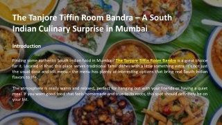 The Tanjore Tiffin Room Bandra – A South Indian Culinary Surprise in Mumbai