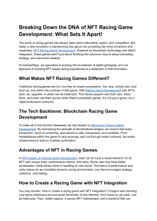 Breaking Down the DNA of NFT Racing Game Development What Sets It Apart!