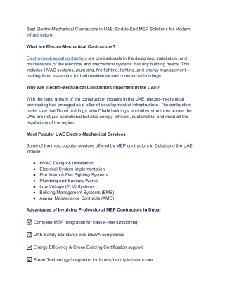 Best Electro-Mechanical Contractors in UAE_ End-to-End MEP Solutions for Modern Infrastructure