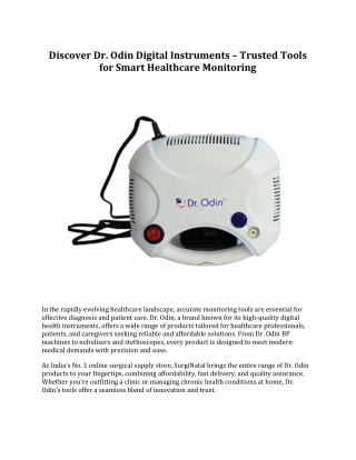Dr. Odin Digital Instruments – Trusted Tools for Smart Healthcare Monitoring