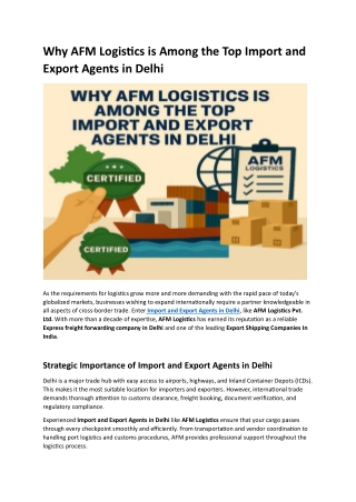 Why AFM Logistics is Among the Top Import and Export Agents in Delhi